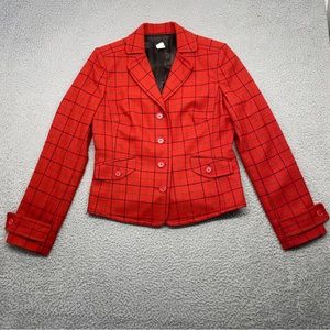 J Crew Wool Blazer Women Small Red Plaid Jacket Christmas Office Holiday Career